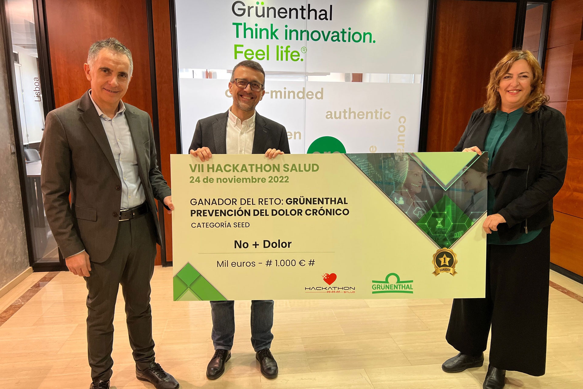 ‘No+dolor’ recibe el premio ‘Reto Grünenthal’ en el marco del VII Hackathon en Salud